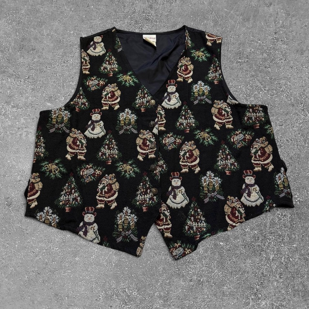 Bobbie Brooks Christmas Santa Snowman Vest XL Black Festive Holiday BB9656X